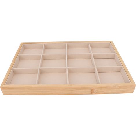 Élégant plateau à bijoux 12 alvéoles, beige, léger et robuste, rangement doux pour tiroir de chambre à coucher. (1/5)