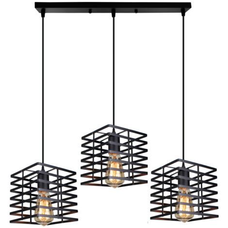 royaluxe- Suspension Luminaire Rétro Lampe À Suspension Vintage 3 Lumières Plafonnier D'Intérieur En Métal Pour Salon, Salle À Manger, Bar, Balcon, Noire, E27 (1/5)