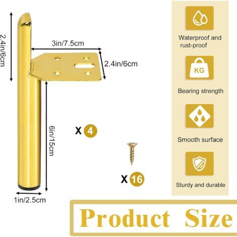 Gambe per mobili in metallo – Set da 4 – Installazione facile con viti preforate – Per armadi, tavoli, divani, sedie – Nero e oro (1/4)