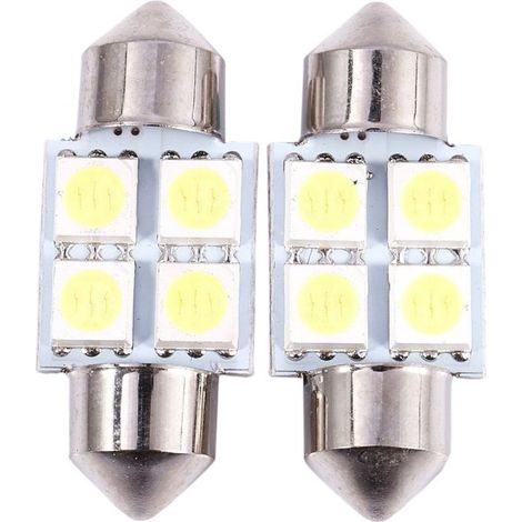 DC 12V 31mm 4 5050 SMD Voiture Interieur Dome feston LED Blanche 2 Pcs
