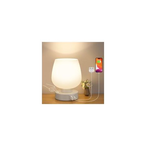 3 Voies Lampe de Chevet Tactile, Petite Lampe de Table à Cordon avec Ports de Charge USB-A+C Intensité Variable pour Chambre Salon D'enfant