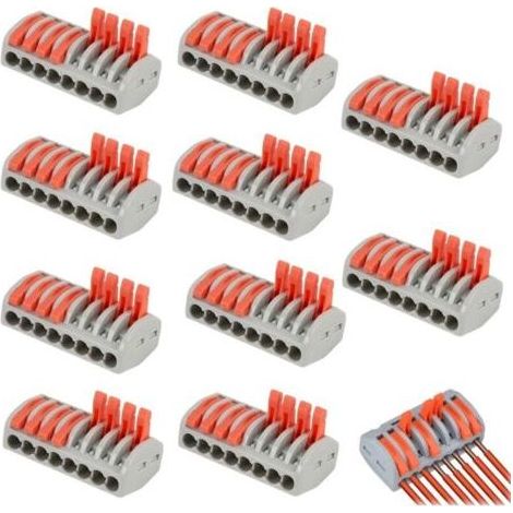 10 Pièces Connecteur Électrique, Domino Électrique Rapide à 8 Entrées, Raccord electrique, Connecteurs Electrique, Bornes de Connexion Automatique avec Commande à Levier, pour Câbles 0,08-4,0 mm² (1/5)