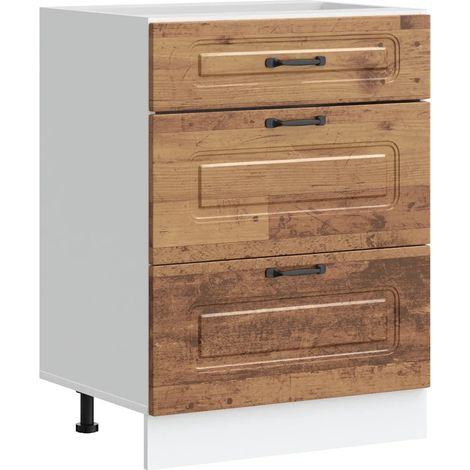 Mobile da cucina vintage con ampio spazio contenitivo piedini regolabili 60 x 46 x 81,5 cm legno composito finitura effetto legno anticato 020050504