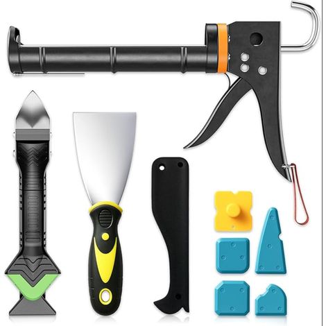 Kit de presse à cartouche, pistolet en silicone et outil pour enlever le mastic, grattoir joints salle bain, cuisine, sol, fenêtre, d'évier, cadre (1/5)