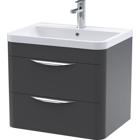 Balterley Aldershawe Contemporary Wall Hung 2 Drawer Bathroom Vanity Unit & Polymarble Basin, Dark Grey, 600mm
