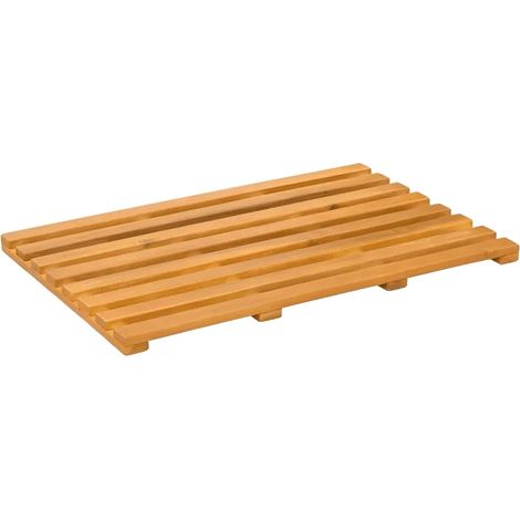 Tappetino da bagno, in legno resistente, antiscivolo, color kaki scuro. (1/2)