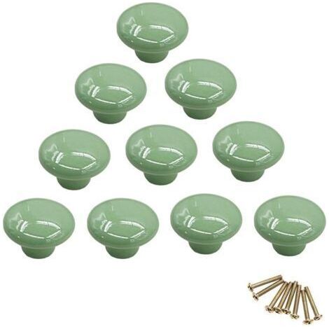 (Vert)Lot de 10 boutons de placard ronds colorés en céramique à trou unique pour tiroir, placard, commode, porte (1/5)