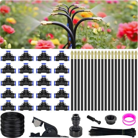 Kit de système d'irrigation réglable à 360° – Système d'arrosage de jardin 20 m avec 20 buses, kit d'irrigation goutte à goutte pour jardin, cour, pelouse, serre, plantes, tuyau de 0,8 cm (1/5)