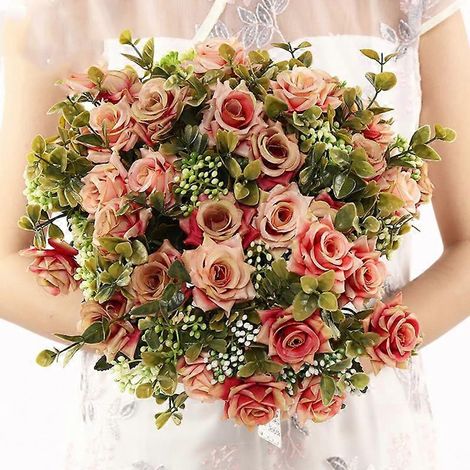 Roses italiennes roulées en soie artificielle, bouquet de roses bouclées, décoration de table, décoration de mariage, fleurs artificielles, artisanat, décoration de fêterouge vin (1/5)