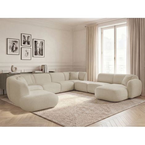 BOBOCHIC - Canapé panoramique fixe modulable ANDA avec 3 chauffeuses, 1 méridienne, 2 angles et 1 pouf Angle droit  Beige (1/5)