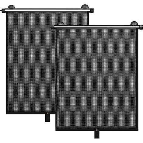 Pare-soleil pour vitres de voiture - pare-soleil extensible - bloque les rayons UV - convient aux bébés, aux enfants, aux animaux domestiques et aux passagers - store enrouleur - lot de 2 - noir - S : (1/5)