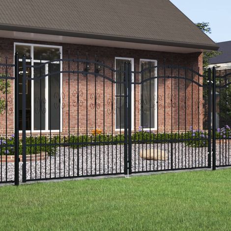 Portail et sommet de lance Portail de jardin Moderne - Portail de Clôture Noir 305x198 cm Acier enduit poudre BV969310 - BonneVie (1/5)