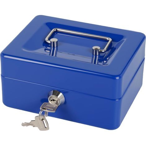 Mini coffre à argent avec plateau et verrou, coffre à argent à clé métallique, boîte de rangement d'argent bleue 5,9 × 4,7 × 2,95 pouces