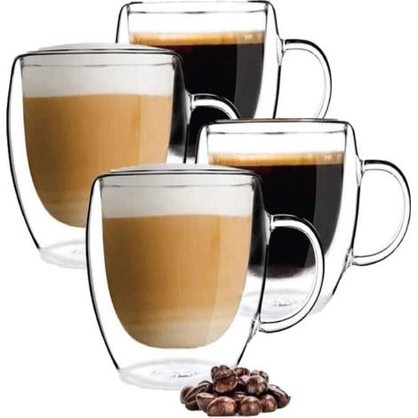 Lot de 4 tasses café verre double paroi 150 ml – Borosilicate – Isolées – Design élégant (1/5)