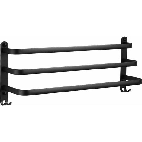 Porte Serviettes Salle de Bains, Noir Barres Porte Serviettes Mural Adhesif pour Douche et Cuisine, Étanche Barres Porte avec Crochet (40cm, Three Bars) (1/5)