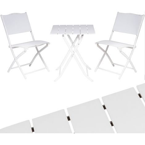 Set Tavolo Pieghevole con 2 sedie Bianco Arredo Esterno Giardino in Acciaio e PE (1/4)