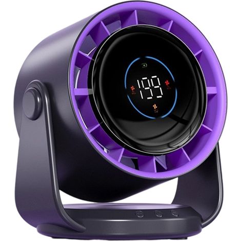 Ventilateur de table silencieux 22 dB, alimenté par batterie pour la chambre et le bureau – 199 vitesses, inclinaison à 115°, ventilateur portable de voyage et de camping, coloris gris-violet (1/5)