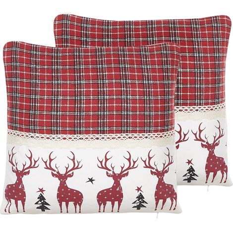 Dekokissen 2er Set ROBBIE 45 x 45 cm Rot Weihnachtsmotiv (1/5)