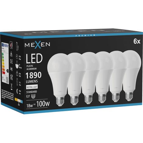 Mexen Nova 6x Ampoule LED E27, A70, 18W, Neutre - 4000K, 1890 lm - L100-E27-1840-01x06 (1/3)