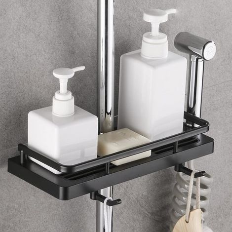 1 pieza gris, Sin perforaciones ni agujeros, Estante multifuncional para ducha, Apto para barras de ducha de 2,1 a 2,5 cm de diámetro (1/5)