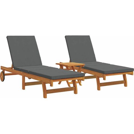 Sonnenliege 2-Person 3 pcs Braun Massivholz Akazie (1/4)