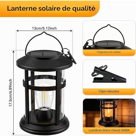 Lanterne solaire extérieure de jardin suspendue étanche