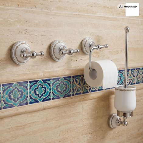 Ensemble d'accessoires de salle de bain PaulGurkes Nostalgie Retro avec crochet, brosse WC et porte-papier toilette (1/5)
