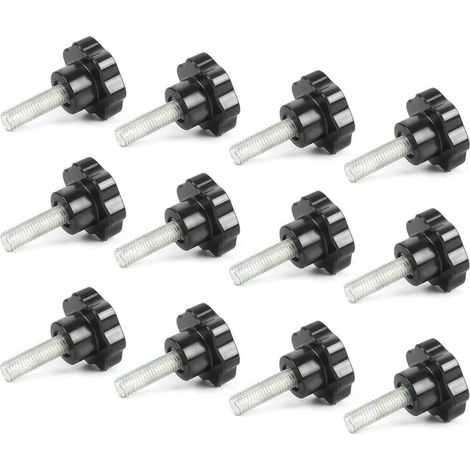 12 Pièces Bouton de Serrage M8 x 40MM en Forme Étoile Tête en Plastique Vis à Oreilles Réglage pour Machine, Industrie, Équipement Noir (1/5)