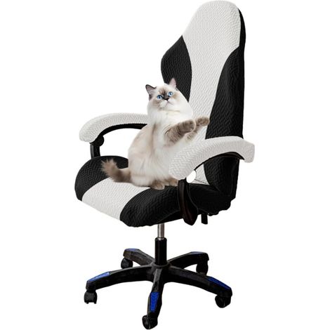 Housse de chaise de bureau, housse de chaise de jeu extensible avec accoudoirs, housse de siège de chaise d'ordinateur, noir B. (1/5)