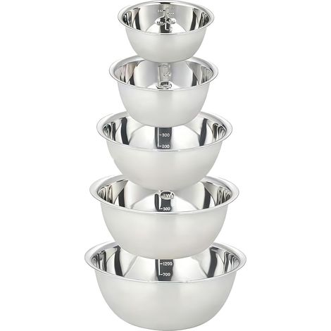 Lot de 5 Saladiers Inox, Acier Inoxydable, Empilables, Lavable Lave-vaisselle, Cuisine Pâtisserie