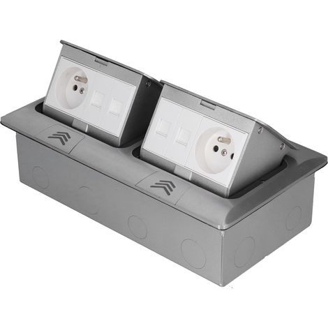 Prise escamotable encastrable table, bloc multiprise 250V 16A, station charge avec câble, boîtier connecteur pop-up J26, finition lente, 2 ports USB, idéal bureau et cuisine. (1/5)