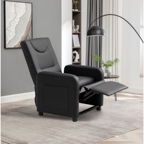 Poltrona relax reclinabile con poggiapiedi nero PU OKWISH (1/5)