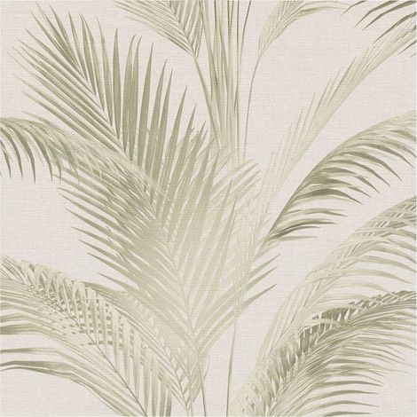 Papier peint nature Profhome 399802 papier peint intissé gaufré à chaud légèrement texturé avec des palmiers subtilement chatoyant crème blanc-perlé vert herbe vert clair 5,33 m2