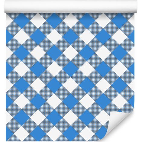 Papel pintado a cuadros azules, azul, azul celeste y blanco, 50x1000 cm (1/5)