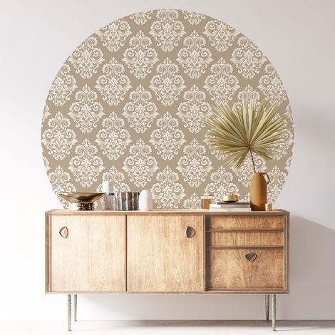 Sticker mural rond / cercle - Motif damassé - Diamètre 30 cm - Adhésif + Protection BRILLANTE (1/3)