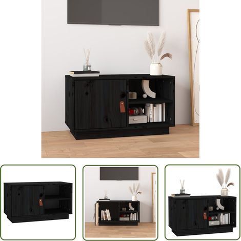 The Living Store TV-Schrank Schwarz 70x34x40 cm Massivholz Kiefer - TV Schrank - Holzmöbel - Kiefernholzmöbel - Fernsehtisch - Medienregal (1/5)