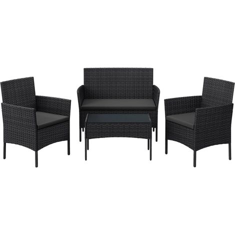 Conjunto de muebles de jardín para exteriores superficie de PE tejido mesa y sillas para patio jardín balcón negro 120007391 (1/4)
