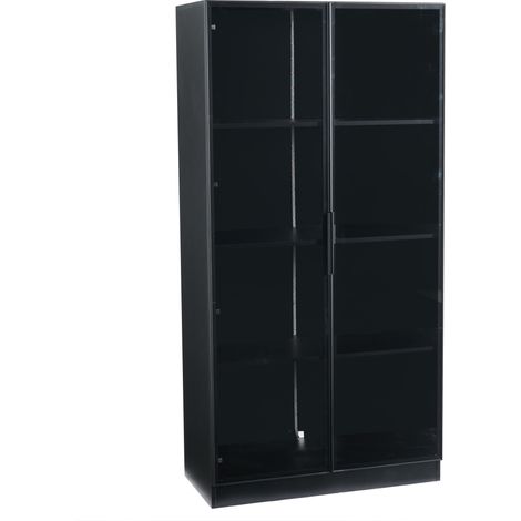 Vitrine en verre avec éclairage LED piloté par application, meuble de rangement à 4 portes avec étagères mobiles, 8040160 cm, armoire haute pour salon, vitrine sur pied, meuble de salle de bains (1/5)
