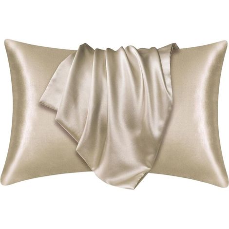 2 Pièces Taie d'oreiller en Soie, 74×48cm Taie d'oreiller Soie, Doux Taie Oreiller, Confortable Silk Pillowcase (Champagne)