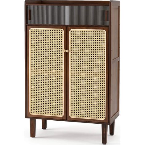 5-Tier Bamboo Shoe Cabinet with Rattan Sliding Doors (1/5)