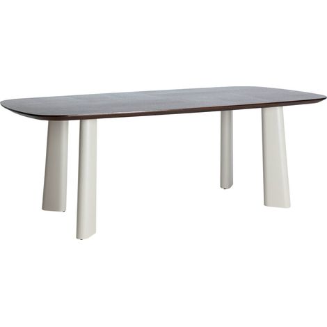 Table à manger contemporaine bois mdf chêne crème et fer élégant - Chêne crème et structure fer noir (1/5)