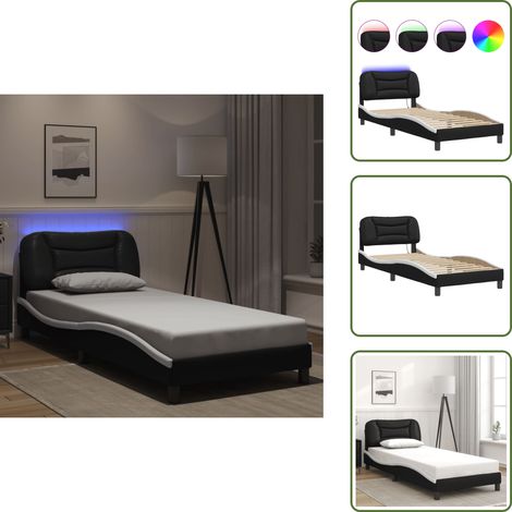 Cama con LED - vidaXL Estructura de cama con LED sin colchón Hvar negro y blanco 90x190cm - Cama Hvar