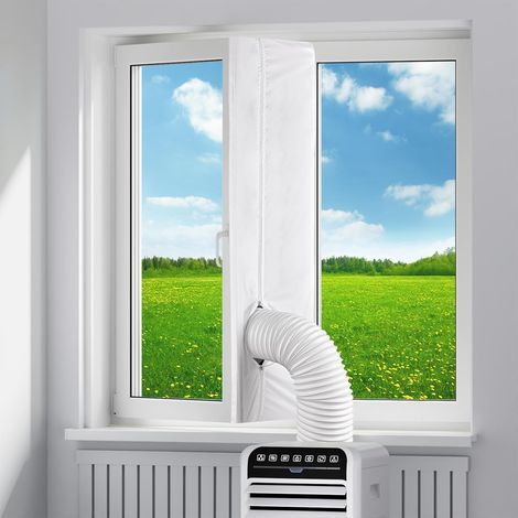 300 cm tragbares Fensterdichtungsset für Klimaanlagen, energiesparende Heißluftblende zur Befestigung an Fenstern, Klimaanlagen und Trocknern, tragbarer Belüftungstrockner, weiß, kein Bohren erforderl (1/5)