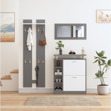 Zapatero de entrada 80 x 25 x 96,5 cm con espejo, gris DESVIAE (1/5)