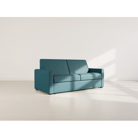 Julia - canapé lit 3 places convertible express couchage quotidien 140 cm matelas 14 cm en tissu - bleu (1/5)