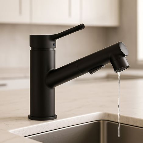 Rubinetto Bagno Nero con Doccetta Estraibile e Miscelatore Monocomando NERO MATT
