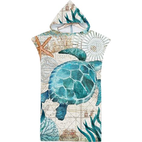Serviette De Plage En Microfibre - Serviette À Capuche - Pour Adulte - 75 X 110 Cm - Imprimé Animaux Marins (1/4)
