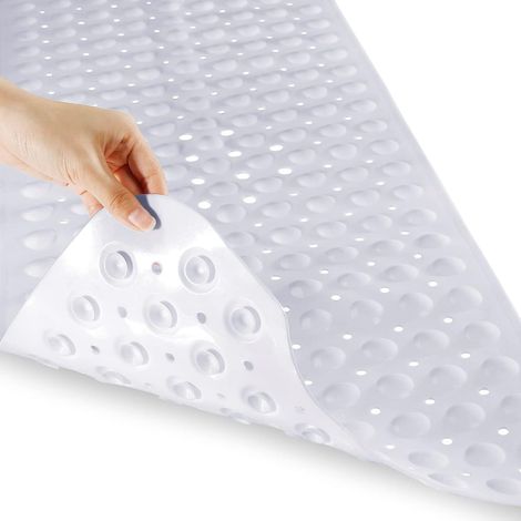 Badewannenmatte extra lang 100x40cm, rutschfest mit Saugnäpfen, maschinenwaschbar, weiß (1/5)
