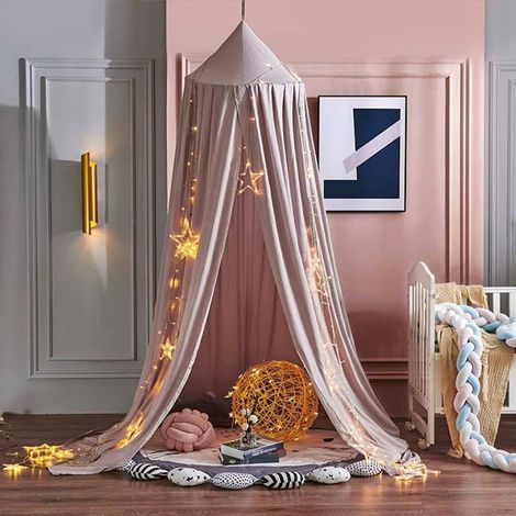 Moustiquaire de lit suspendue en coton rose 65cm – Protection anti-insectes pour chambre d'enfant – Support en acier inoxydable (1/5)