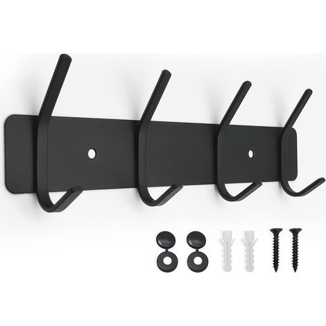 Portemanteau mural, crochets muraux pour accrocher, patères murales, cintres muraux pour serviettes sac à dos sac à dos vêtements sac clé veste et peignoir (4 crochets, noir) (1/5)